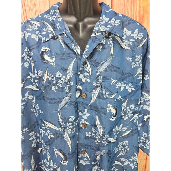 ExOfficio Mens Hawaiian Shirt XXL Blue Floral & Fish Pattern - Picture 3 of 9